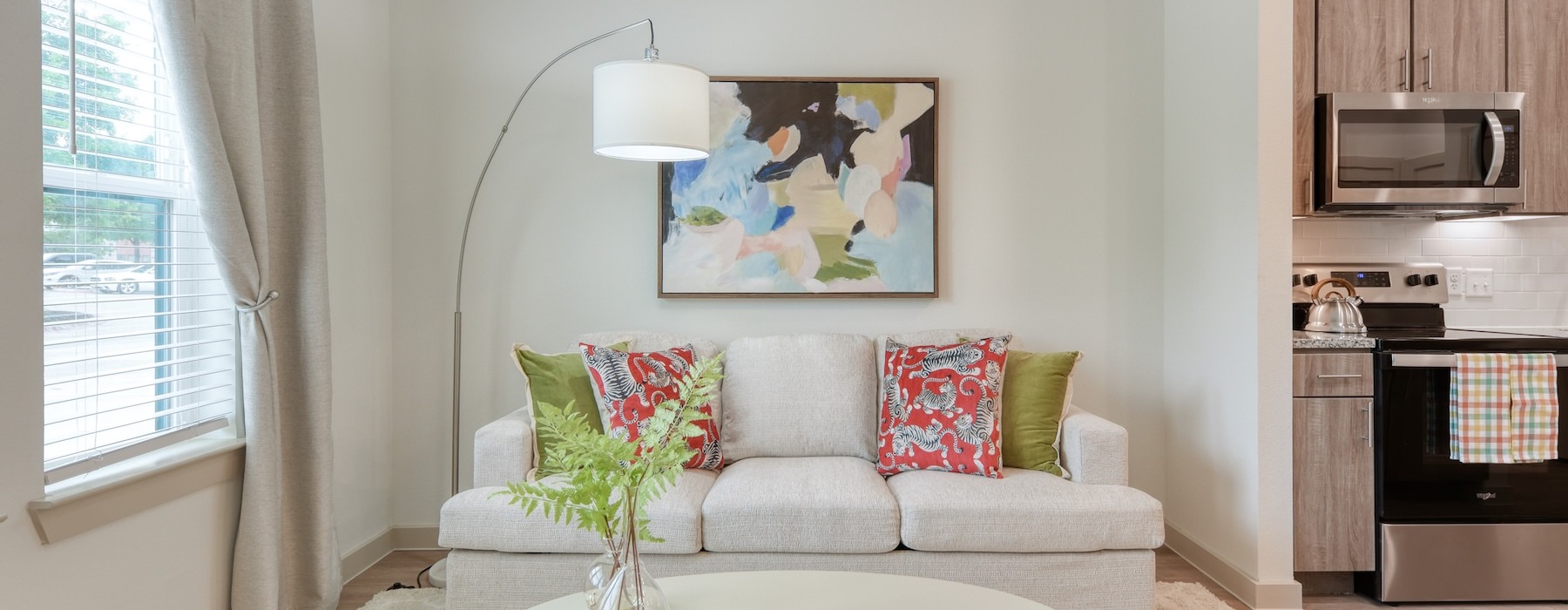 a living room with a couch and a coffee table